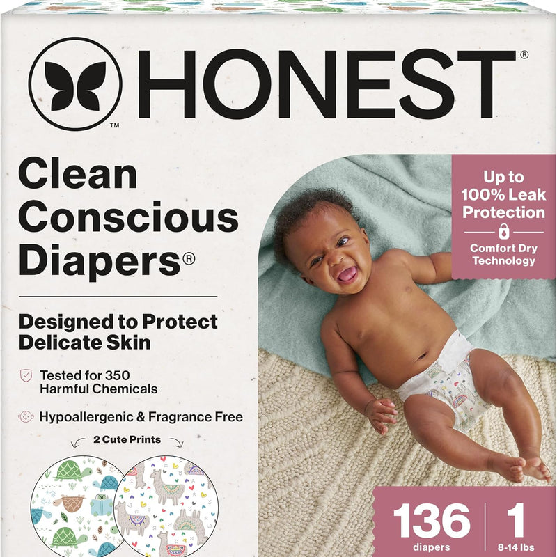 The Honest Company Daytime Daytime Diapers, All the Alpacas, Size 1, 136 Ct