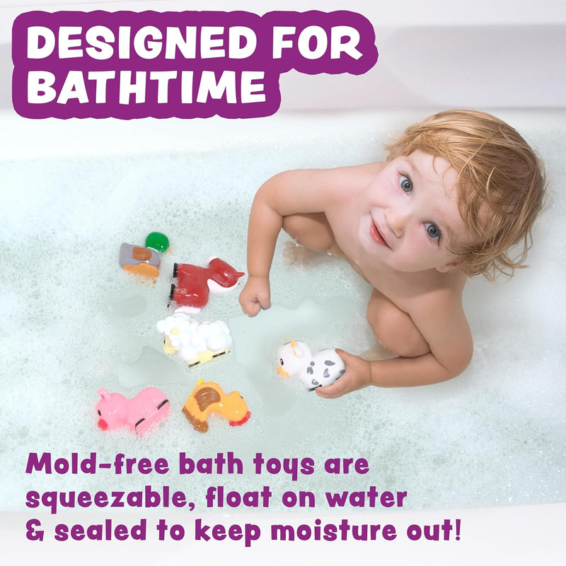 Tub Works Barnyard Mold-Free Bath Toys: Sealed, Soft & Squeezable Farm Animal Toys for Toddler Bath Time