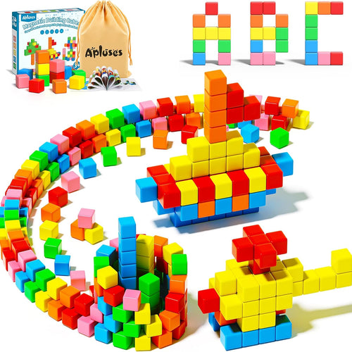 Apluses 42PCS large magnetic cubes, gifts for 3-5 year old, sensory toys with 6 colors and 3D design