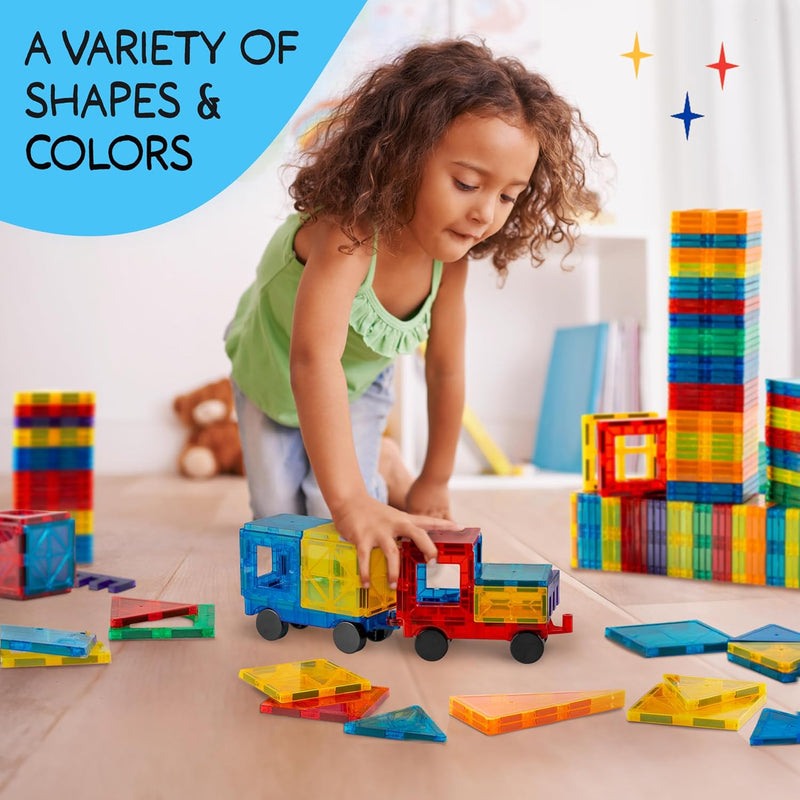 125PCS XL Magnetic Tiles Set with Storage Bag - Magnetic Building Tiles for Kids Ages 3-8, STEM Magnet Construction Toy