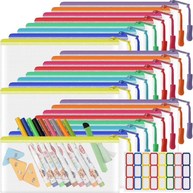 YOPCDJ 24 Pack Mesh Zipper Pouch Bags Small, Zipper Pencil Pouches, 9.2 x 4.7 in Clear Pencil Pouch Bulk, Pencil Bags with Zipper for Travel Storage, Black