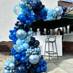12 Inch Blue Silver Balloons Set, Dark Navy Confetti Party Latex Balloon for Birthday Graduation Baby Shower