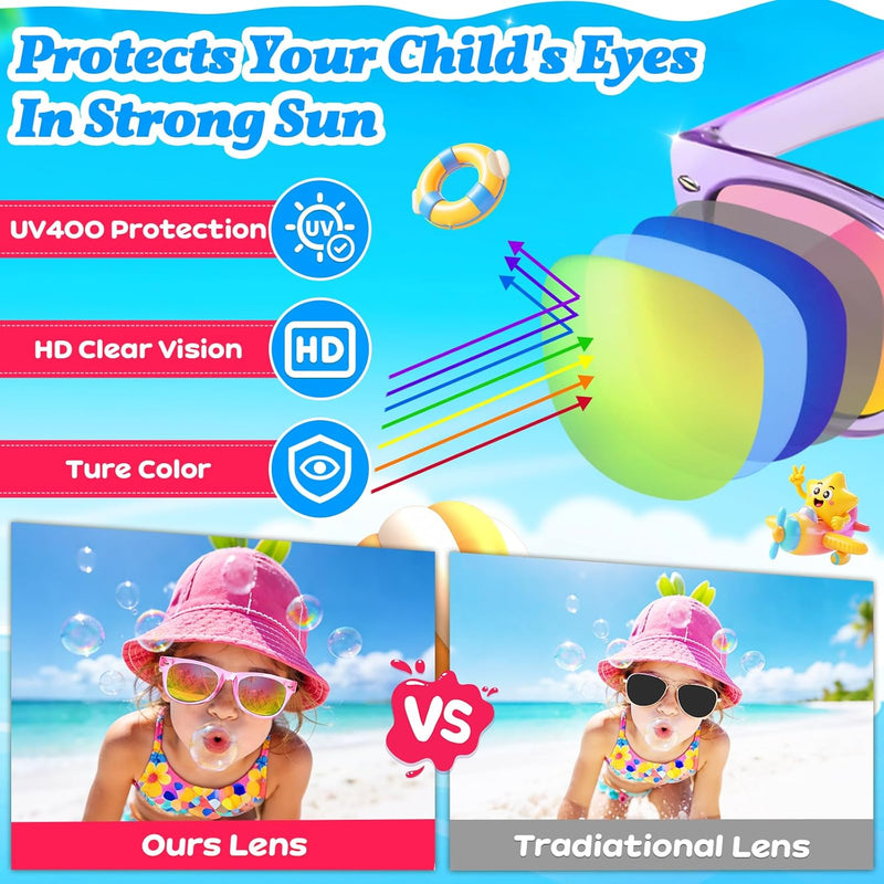 16 Pack Kids Sunglasses Bluk Party Favors - Goodie Bags Stuffers for Children Age 3-8,Boy Girl Neon Glasses with UV400 Protection,Birthday Classroom Graduation Gift,Pool Beach Party Supplies - nylytek