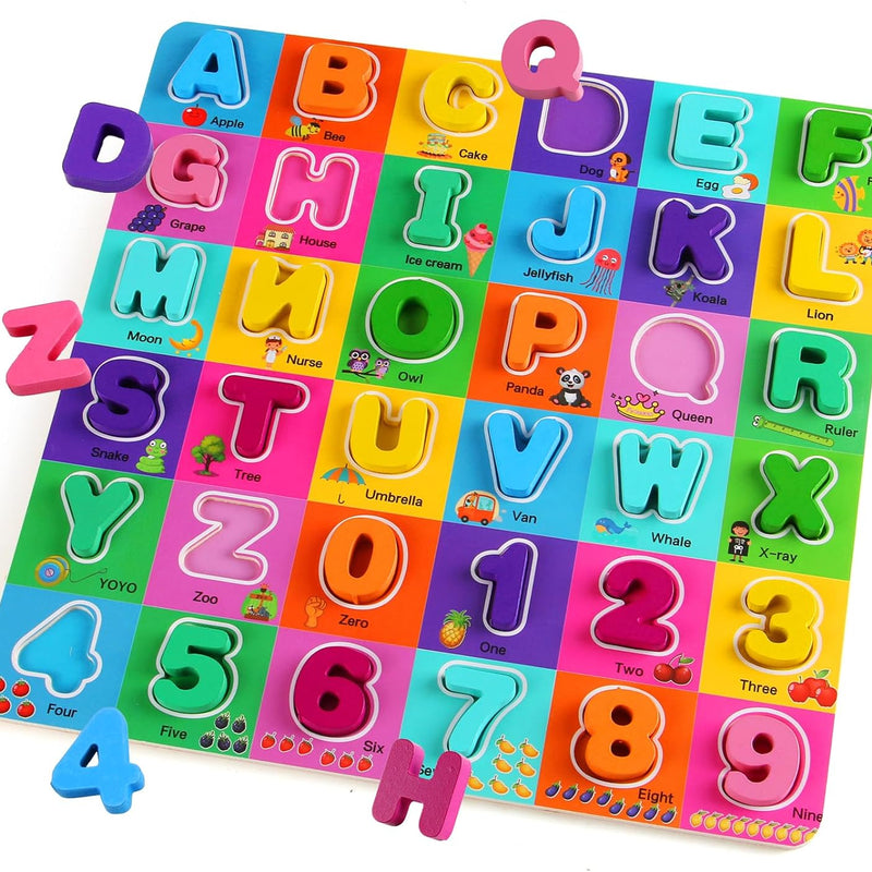 Alphabet and number puzzle for toddlers with wooden design