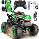 BEZGAR 1:20 Scale Remote Control Monster Truck with Light & Music for Kids 4-7, Dinosaur RC Car with 360° Spins and Drifting