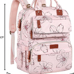 Diaper Bag Backpack, Baby Girl Diaper Bag for Mom, Large Pink Floral Diaper Bag Backpack for Girls, Waterproof Mom Backpack for Work Travel Holiday with Insulated Pockets and Stroller Straps
