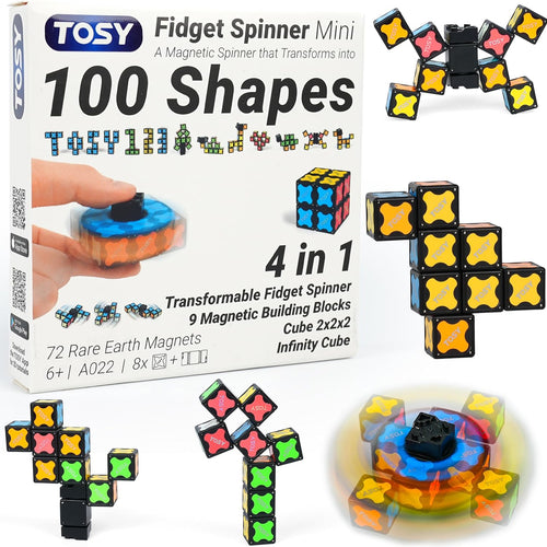 TOSY Magnet Fidget Spinner Mini, 8 Blocks, 3 in 1 Toy: Transformable Fidget Spinner, Infinity Cube, Puzzle Cube