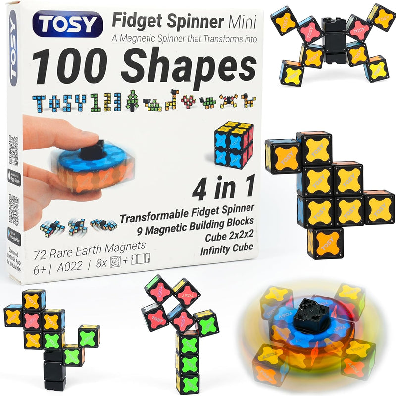 TOSY Magnet Fidget Spinner Mini, 8 Blocks, 3 in 1 Toy: Transformable Fidget Spinner, Infinity Cube, Puzzle Cube