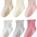 ANYANIME Toddler Socks Ruffle for Girls Baby Grip Socks Non Slip Cute Frill