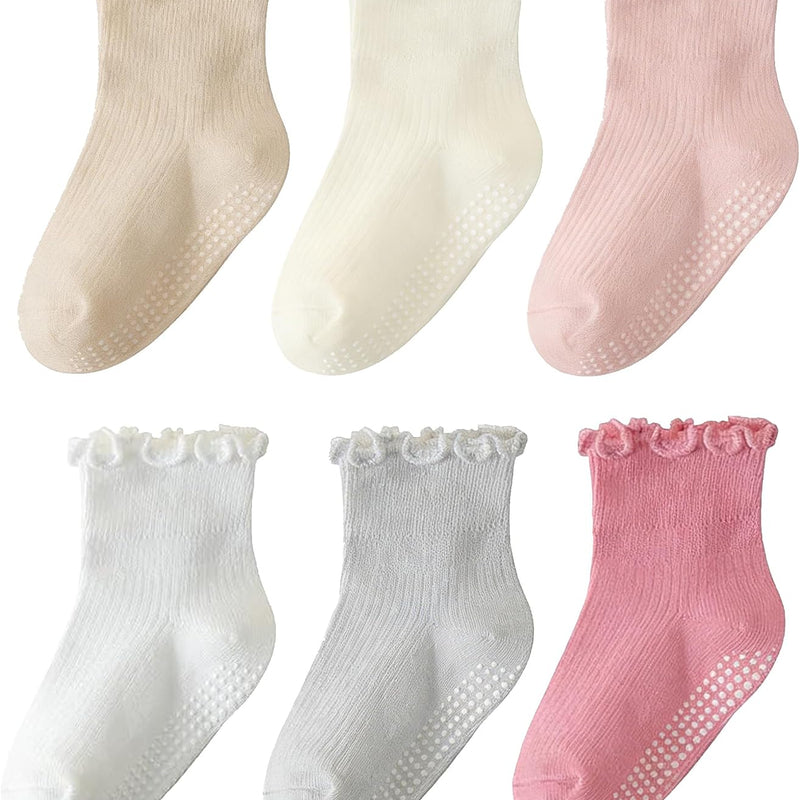 ANYANIME Toddler Socks Ruffle for Girls Baby Grip Socks Non Slip Cute Frill