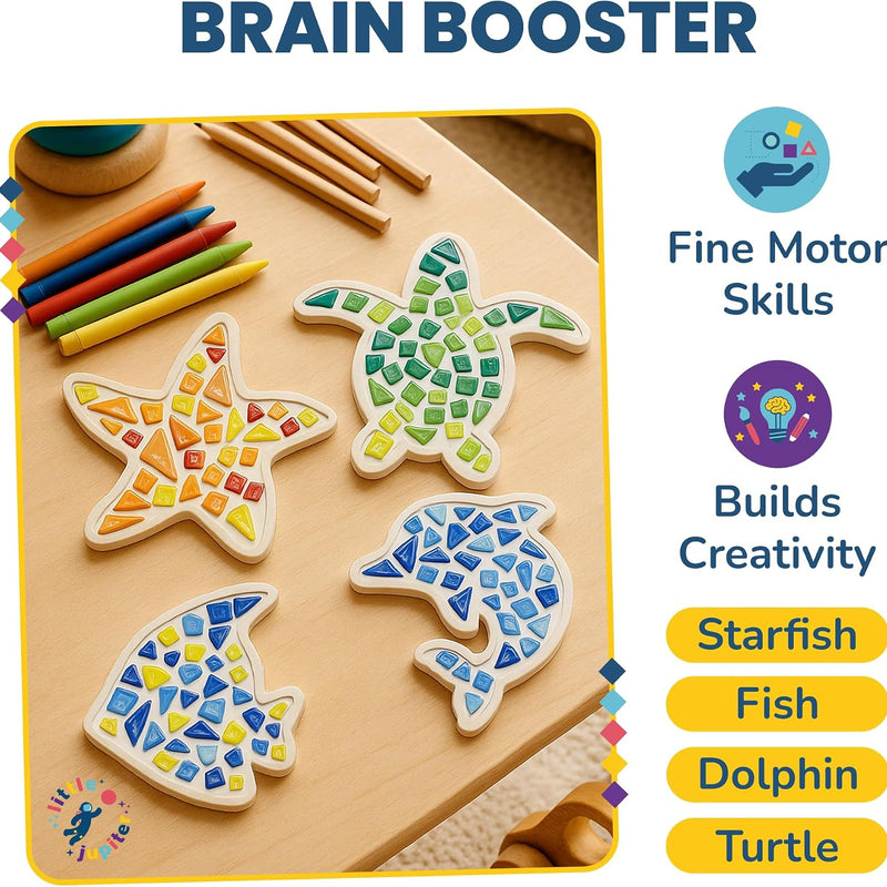 Little Jupiter DIY Mosaic Kit - Builds 4 Different Sea Mosaic Art Pieces - The Perfect Arts and Crafts for Girls and Boys Ages 8-12 - Kids Art Set Activity for Birthdays, Christmas, Holidays, & More