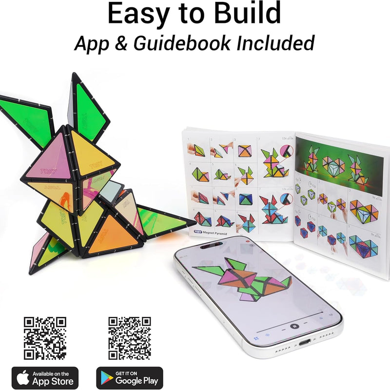 tosy 1 billion shape magnetic pyramid stone, 12 pieces, 243 magnets, holographic design, puzzle and STEM toy