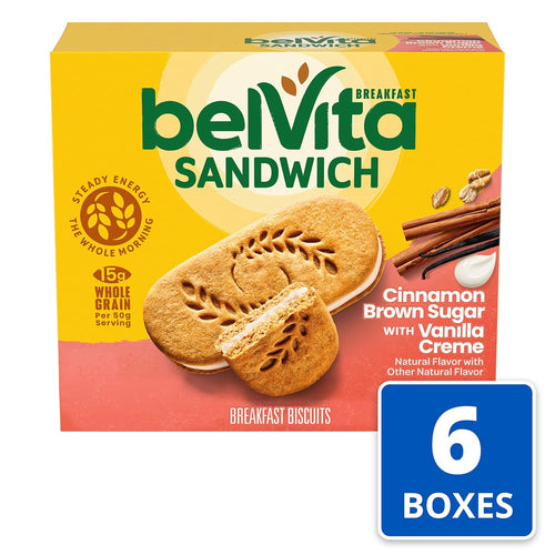 belVita Breakfast Bar Biscuit Sandwiches, Cinnamon Brown Sugar, 30 Packs | with Vanilla Creme, 2 Biscuits Per Pack, No High Fructose Corn Syrup, Artificial Flavors, Colors or Sweeteners