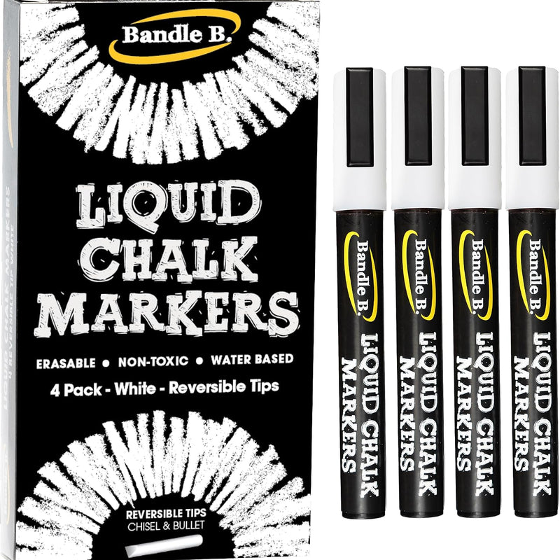 Bandle B. Chalk Markers - 8 Vibrant, Erasable, Non-Toxic, Water-Based, Reversible Tips. For Glass or Chalkboard Markers for Businesses, Restaurants, Liquid Drawing Chalk (Vibrant 6mm)