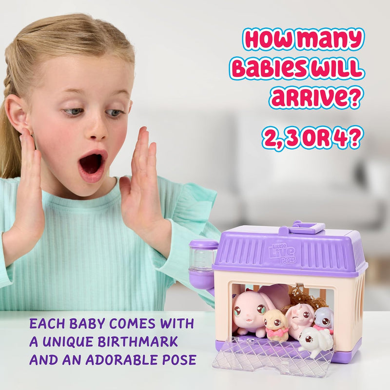 Little Live Pets Bunny Mini Interactive Live Pet Toy Set for Girls Ages 3+, 20+ Sounds, 3 Surprise Babies