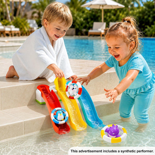 iPlay, iLearn Baby Infant Slide Bath Toys, Bathtub Float Animal Toddler 1-3 | Fun Bathtime Shower Toy, Kid Bathing Tub Pool Water Playset, Birthday Summer Gift Stuffer for 12 18 Months 1 2 3 Yrs Boy Girl