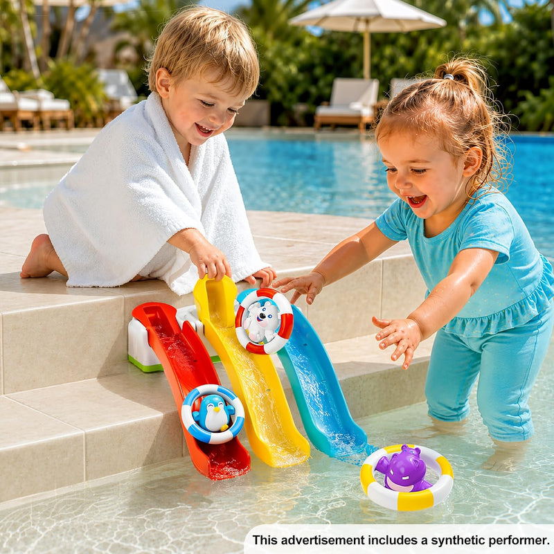 iPlay, iLearn Baby Infant Slide Bath Toys, Bathtub Float Animal Toddler 1-3 | Fun Bathtime Shower Toy, Kid Bathing Tub Pool Water Playset, Birthday Summer Gift Stuffer for 12 18 Months 1 2 3 Yrs Boy Girl