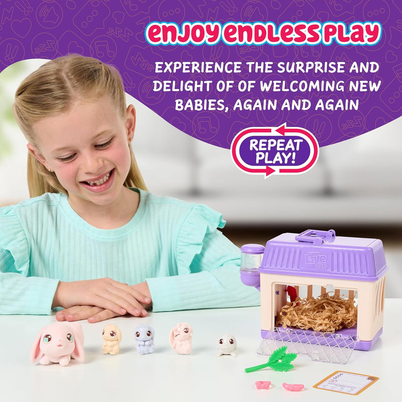 Little Live Pets Bunny Mini Interactive Live Pet Toy Set for Girls Ages 3+, 20+ Sounds, 3 Surprise Babies