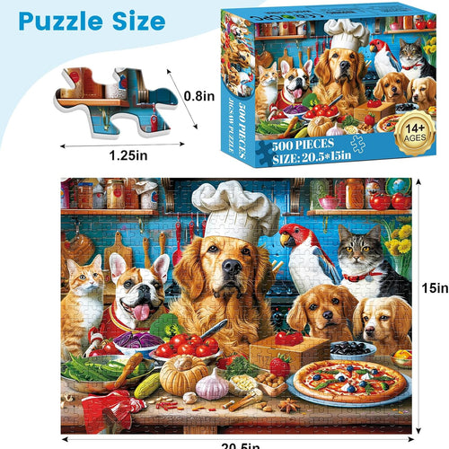 500 Piece Puzzles for Adults, Funny Puppy Animal Jigsaw Puzzles, Food Kitchen Jigsaw Puzzle, Animal Pet Lover Challenging Puzzles for Friends Family Activity Game Nights Gifts, 20.5×15 in