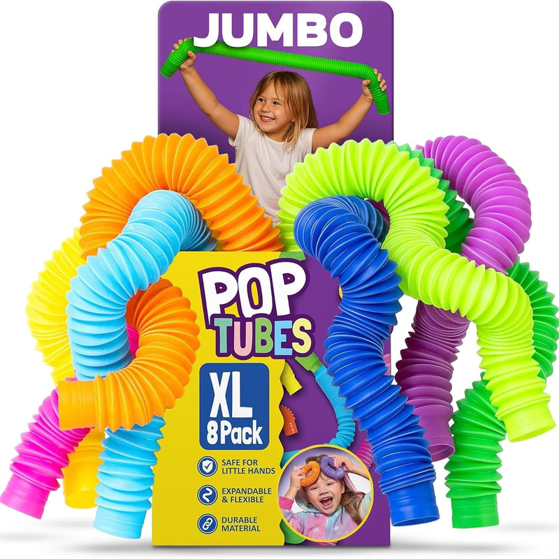 Nutty Toys Pop Tubes - Large 4-Pack Sensory Toys - Creative STEM Learning for Kids & Toddlers - Connect & Pop! Top ADHD Autism Fidget 2026, Best Boy & Girl Christmas Stocking Stuffers Gifts Idea