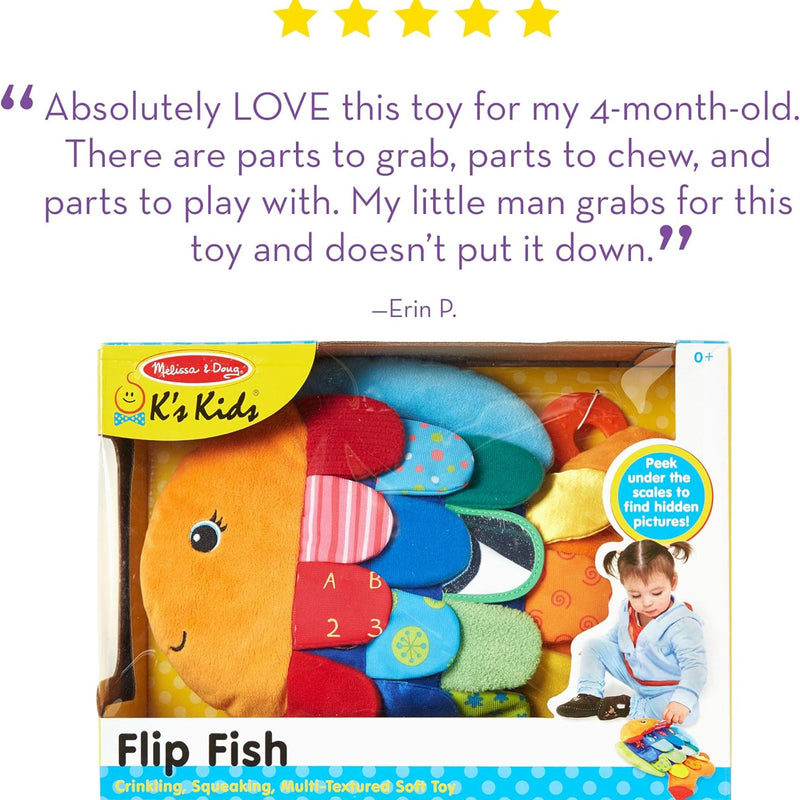 Melissa & Doug K's Kids Flip Fish Stuffed Animal and Baby Mirror for Tummy Time and Sensory Play, Soft and Safe for Infants 0-9 Months