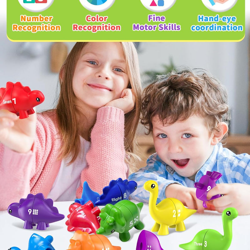 Montessori number learning dinosaur toys for 3-5 year old kids, double-sided, educational and entertaining
