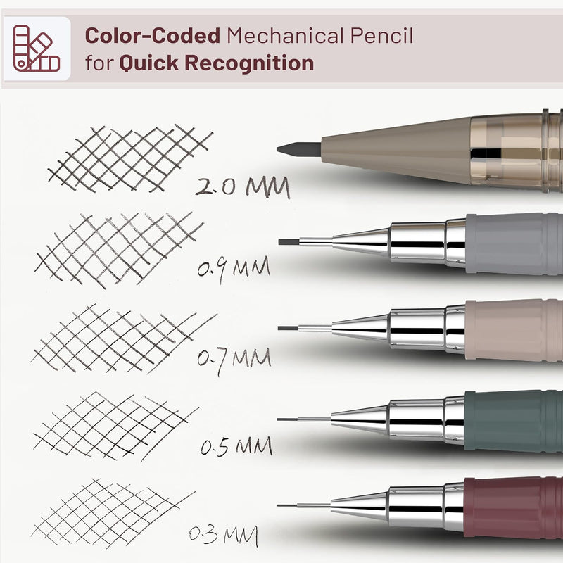 Mr. Pen- Art Mechanical Pencil Set, 5 Sizes (0.3, 0.5, 0.7, 0.9, 2.0mm) | 5 HB Lead Refills & 10 Eraser Refills, Precision Drawing Pencils for Sketching, Writing & Artwork