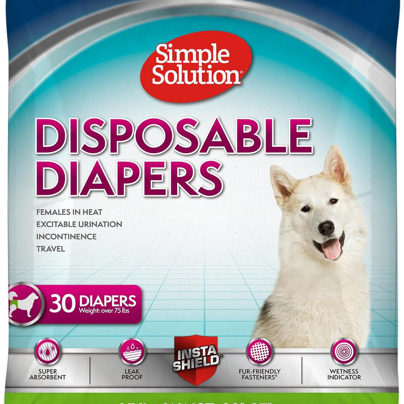 Simple Solution Female Dog Diapers, Disposable Dog Diapers, L/XL, 30 Count | Dog in Heat, Potty Training, Incontinence Support, Leak Proof, Puppy Training, Disposable Protection, Secure Fit, 18-27 Inch