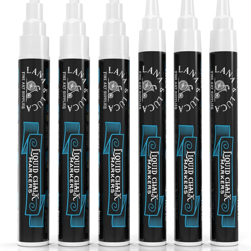 Liquid Chalk Marker Pen - White Dry Erase Marker - Chalkboard Signs, Windows, Blackboard, Glass (6 Pack) 3-6mm Reversible Tip, 3-3mm Fine Tip