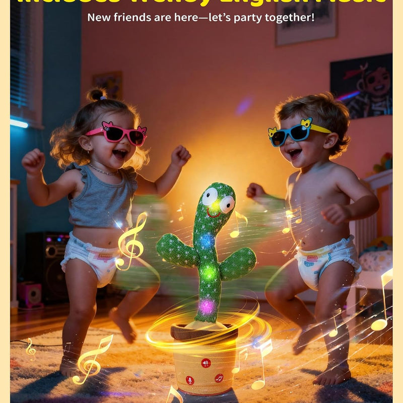 Adjustable Volume Dancing Talking Cactus Baby Toy for 0-6 Months, 4-Level Volume Control, 120 English Songs