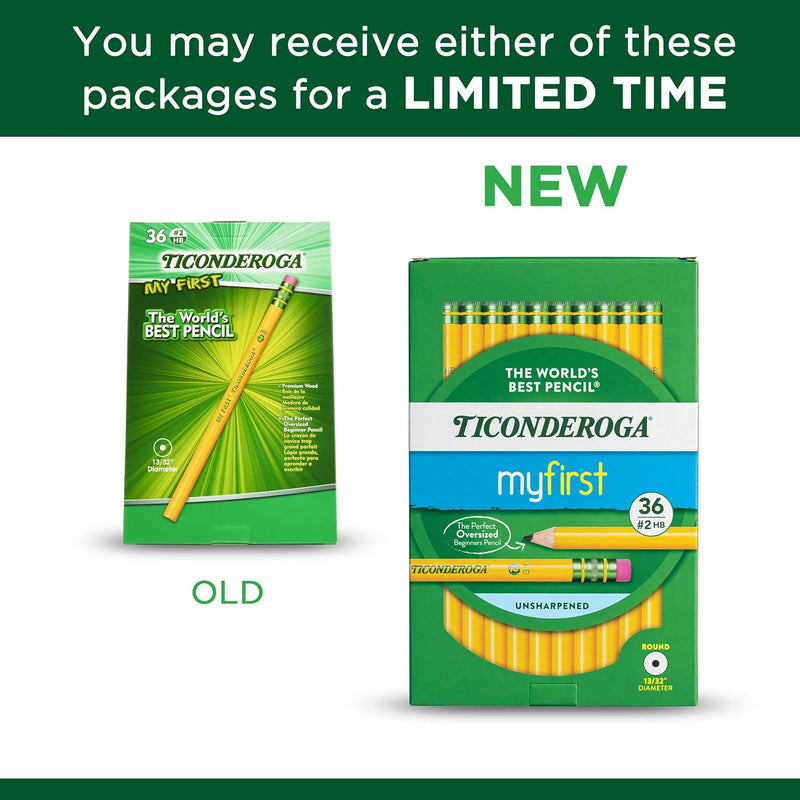 Ticonderoga My First Wood-Cased Pencils, 2 HB, Yellow, 36 Count