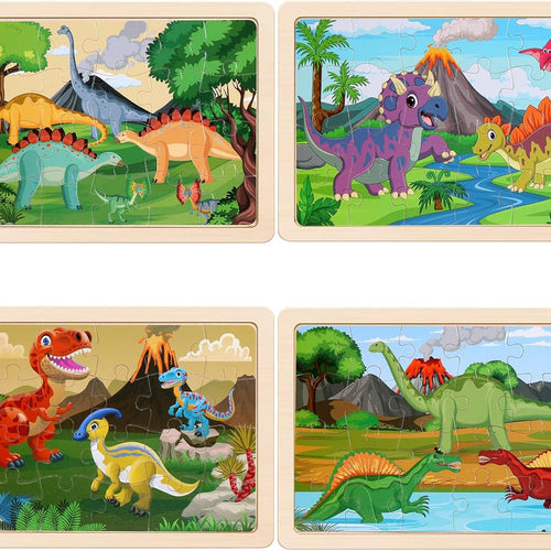 Wooden Dinosaur Puzzles for Kids 3-5, 20-Piece Wood Jigsaw Puzzles, Preschool Educational Brain Teasers