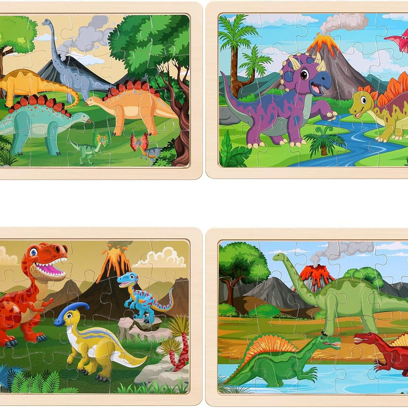 Wooden Dinosaur Puzzles for Kids 3-5, 20-Piece Wood Jigsaw Puzzles, Preschool Educational Brain Teasers
