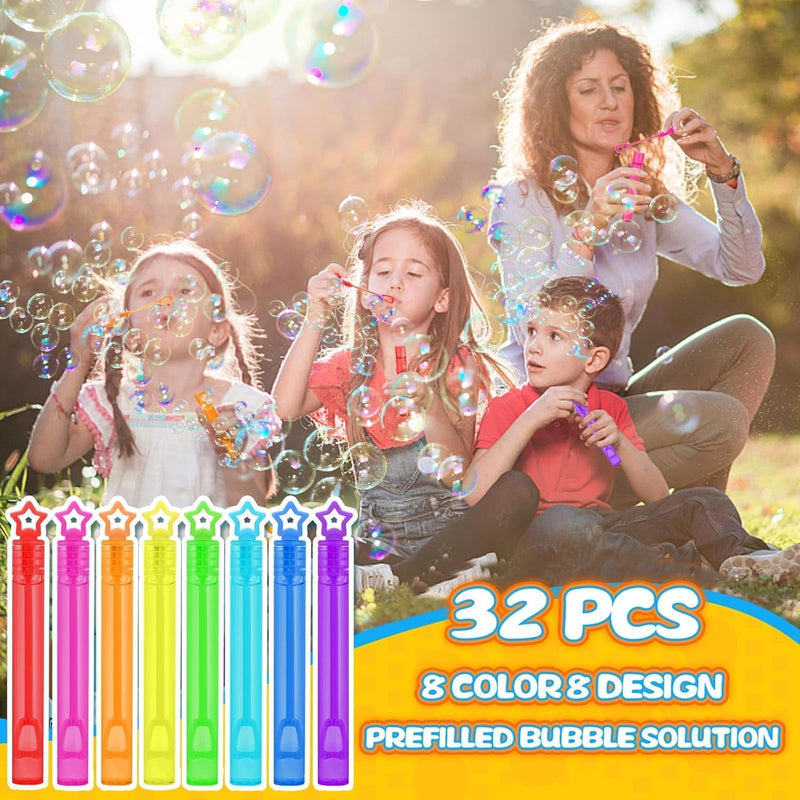 32 Pcs Neon Bubbles Party Favors, Mini Star Bubble Wand in Gift Box for Kids and Toddlers