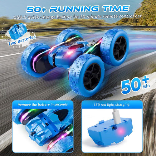 Remote Control Stunt Car 4WD 360° Flip Double-Sided RC Car with LED Light Bar and 2.4GHz Outdoor Play for 6-12 Year Old Boys