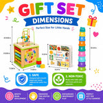 Wooden Activity Cube for Baby, Montessori Toys for 1 Year Old, Baby Toys 1 Year Old, Toys for 1+ Year Old Girl - Wooden Activity Center with Bead Maze Toy, Baby Stacking Cups, Book, in Pink Gift Box