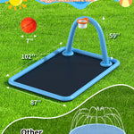 Splash Pad for Kids & Dogs, Large Sprinkler Pad Water Toys with Basketball Hoop, Thickened Non-Slip Splash Mat, Foldable Play Pool & Outdoor Summer Toys Ages 4-12 (102" Splash Pad)