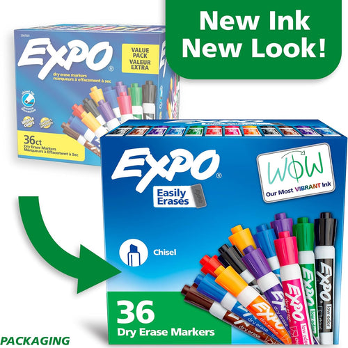 EXPO Dry Erase Markers, Low Odor Ink, Assorted Colors, Chisel Tip, 36 Count - Whiteboard, Calendar, Organization, Essential Supplies for Office, School, Classroom, Teachers