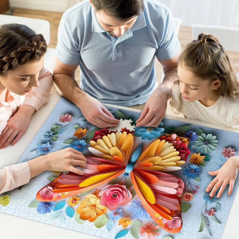 Challenging 1000 Piece Jigsaw Puzzle for Adults, Noctilucous Butterfly & Flower Art Design, Premium Click-Fit Pieces with Anti-Glare Coating, 3D Wall Decor, 27.5x19.6 Inch Dimensions.