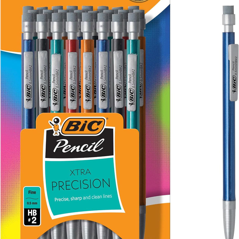 BIC Xtra-Precision Mechanical Pencils with Erasers, Fine Point (0.5mm), 24-Count Pack Mechanical Drafting Pencil Set