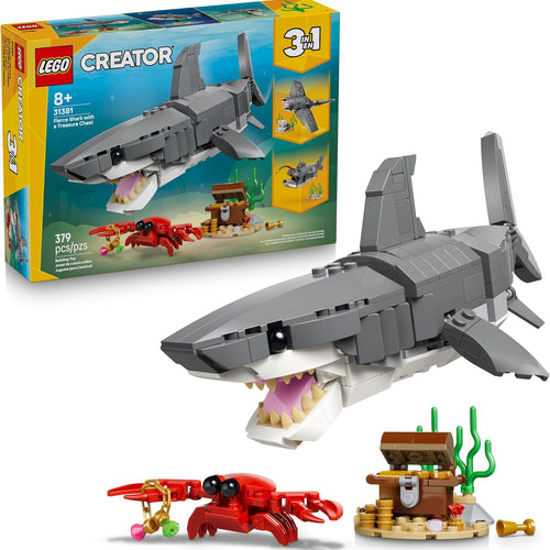 LEGO Creator Fierce Shark with Treasure Chest Building Toy for Kids, Ages 8+ - 3 in 1 Shark and Sea Animal Toy