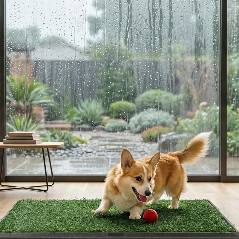 Powools Grass Pad for Dogs Potty - 3-Layer Reusable Dog Grass Pad with Tray, Washable Artificial Grasses Dog Potty Tray with Drainage Holes, Indoor & Outdoor Grass Pee Pad for Dogs, 30" x 20"