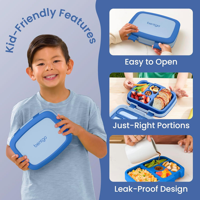 Bentgo Kids Bento-Style 5-Compartment Leak-Proof Lunch Box - Just-Right Portions for Ages 3 to 7, Durable, Drop-Proof, Dishwasher Safe, PFAS & BPA-Free & Made with Food-Safe Materials (Blue)