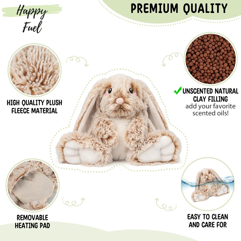 Bunny Microwavable & Weighted Stuffed Animals - 1.5 Lbs Unscented Heating Pad for Period Cramps Pain Relief and Anxiety, Cute Bunny Plush Toys Gifts for Women Girls Adults and Kids by Happy Fuel