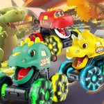 Monster Truck Toys with Dinosaurs for Toddlers 1-3, Press-and-Go Lights-Up Trucks