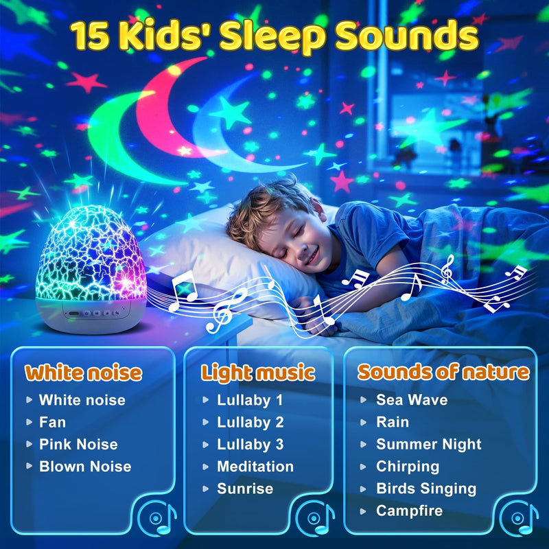 Staryou Sensory Lights Baby Sound Machine Night Light Projector for Kids with Autism, 15 White Noise 3D Films, 31 Colors