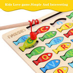 Magnetic Wooden Fishing Game Toy for Toddlers, Alphabet Fish Catching Counting Games Learning Toy 3 4 5 Years Old Kids