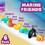 Tub Works® Marine™ Mold-Free Bath Toys, 6-Pack | Sealed, No-Hole Design | Soft, Squeezable & Float
