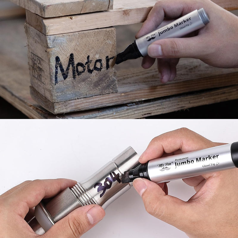 Mr. Pen- Jumbo Permanent Markers, 4 Pack, Black, Chisel Tip | Wide Tip, Large, Thick Permanent Markers for Canvas, Posters Board, Fabric, Window, Glass, Wood, Waterproof, Quick Dry