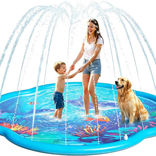 Splash Pad Sprinkler for Kids & Dog, 75" Round Sea World Splash Pad for Kids Ages 2+, Thicken Outdoor Water Toy Play Mat for Children, Backyard Inflatable Sprinkler Shallow Pool Fountain Pad